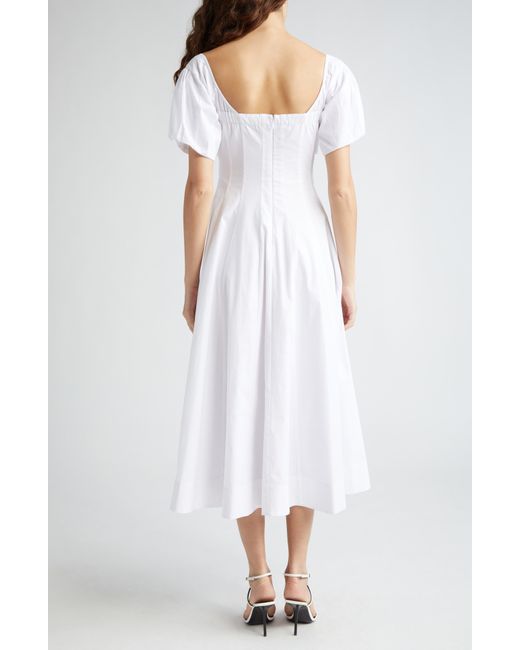 Staud White Palermo Off The Shoulder Stretch Poplin Dress