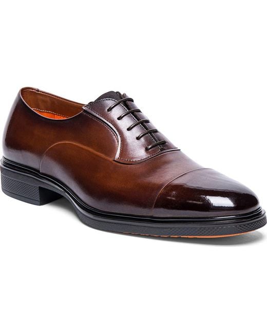 Santoni Brown Easy Cap Toe Oxford for men
