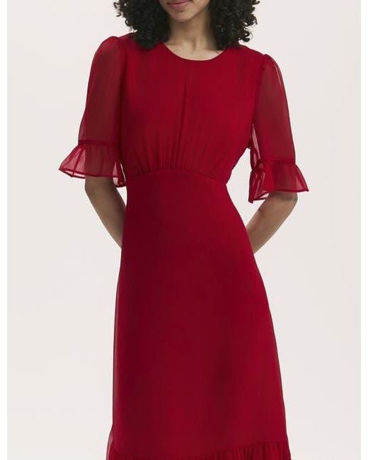 red short sleeve chiffon midi dress long red dress with short sleeves Burgundy Chiffon Maxi Dress with Banded Waist and Short Sleeves