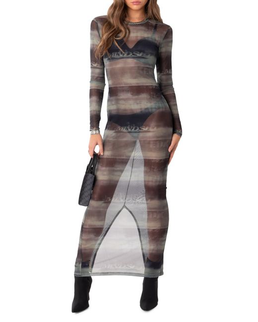 Edikted Black Mindful Sheer Long Sleeve Mesh Maxi Dress
