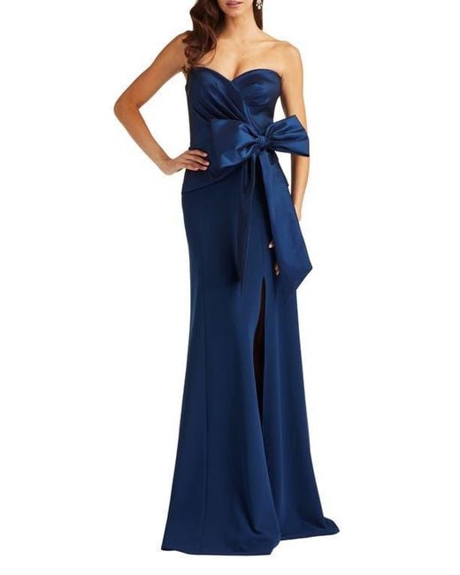 Tadashi Shoji Blue Strapless Stretch Crepe Gown
