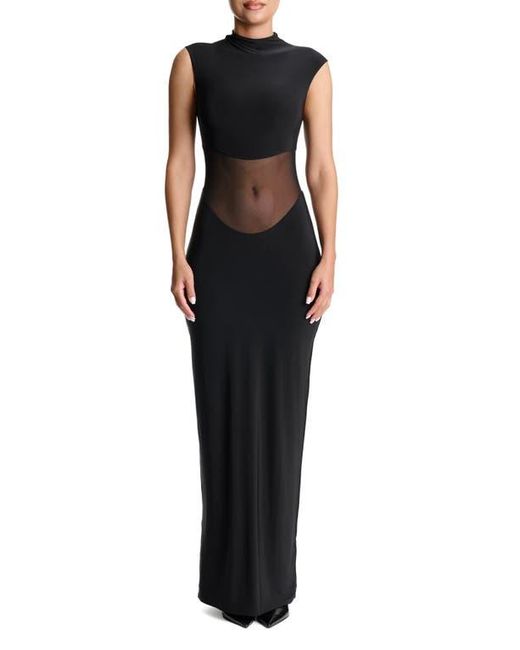 naked wardrobe mesh dress Naked Wardrobe mesh insert maxi dress in black