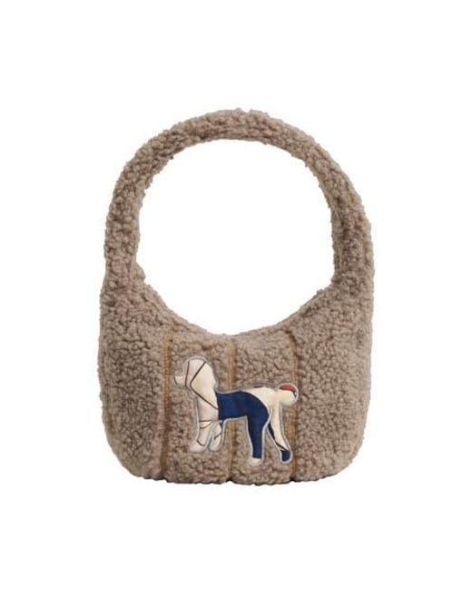 Lost Pattern Gray Pan Pan Half Moon Shearling Bag