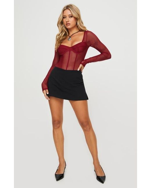 Princess Polly Red Leonie Long Sleeve Mesh Bodysuit