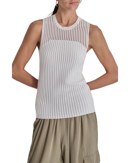 DKNY White Stripe Sheer Yoke Sleeveless Sweater
