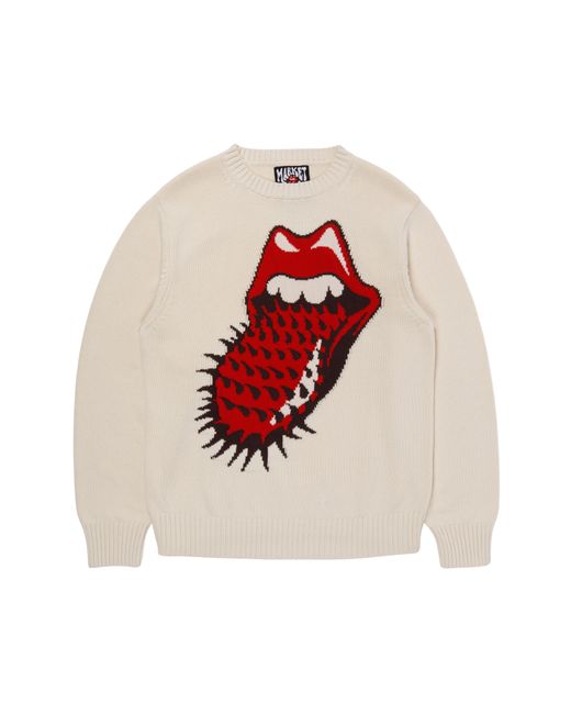Market White Mkt Rolling Stones Spiked Logo Cotton Crewneck Sweater for men