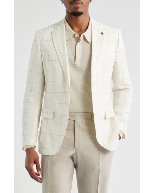 Boss White Hutson Slim Fit Windowpane Check Linen Blend Sport Coat for men