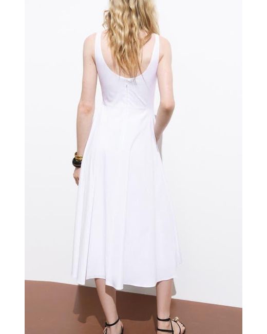 Mango White Sleeveless A-Line Midi Dress