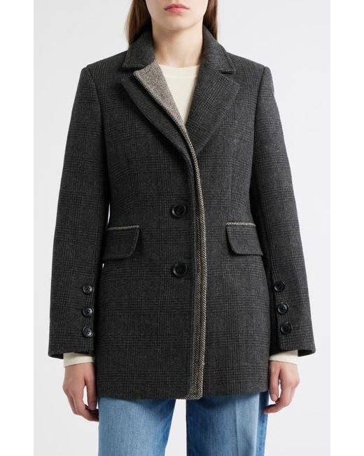 Sam Edelman Black Houndstooth Layered Wool Blend Coat