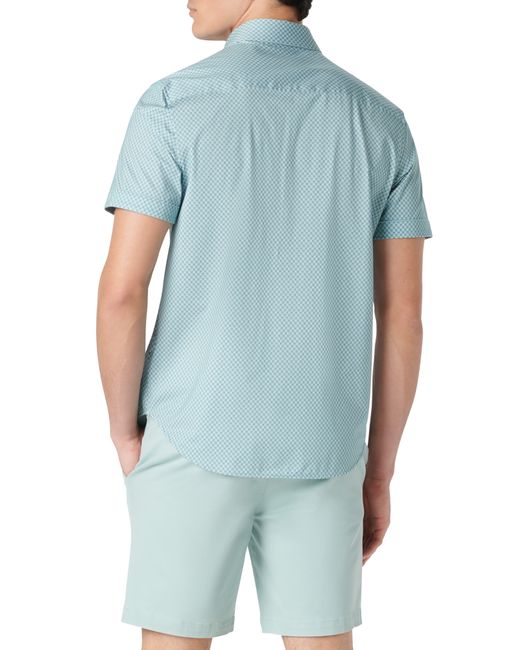 Bugatchi Blue Miles Ooohcotton Geo Print Short Sleeve Button-up Shirt for men