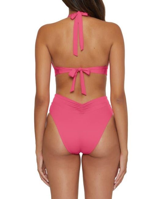 Becca Pink Shirred V-Wire Halter Bikini Top
