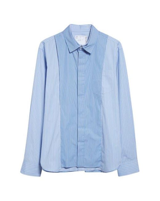 Sacai Blue Stripe Overlay Cotton Poplin Button-Up Shirt for men