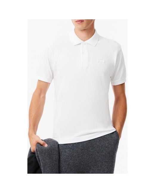 Lacoste White Small Croc Polo for men