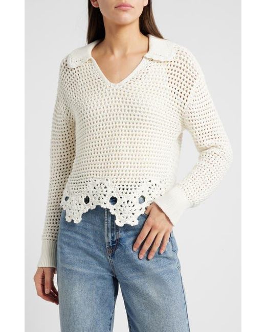 Rails White Louise Open Stitch Scallop Sweater