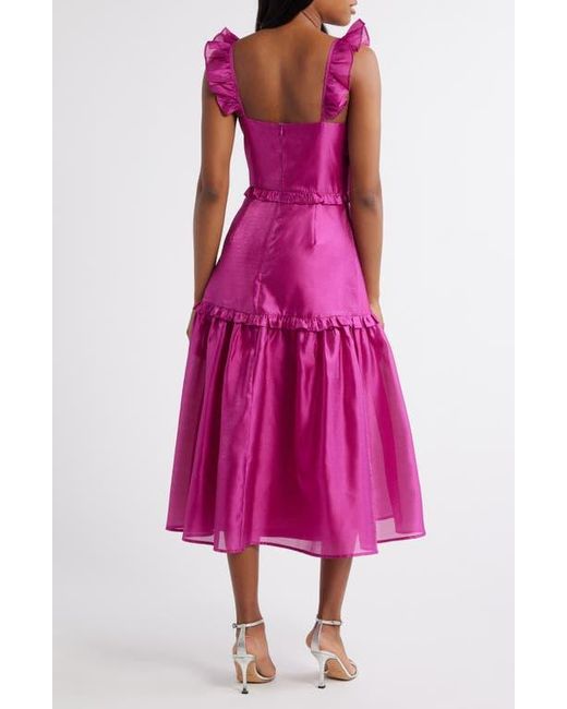 Lulus Pink Ruffle Detail Textured Satin Dress