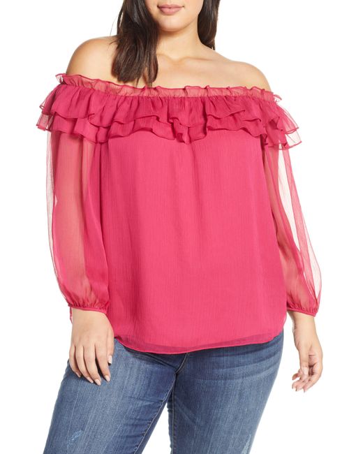 Vince Camuto Pink Ruffle Off The Shoulder Top
