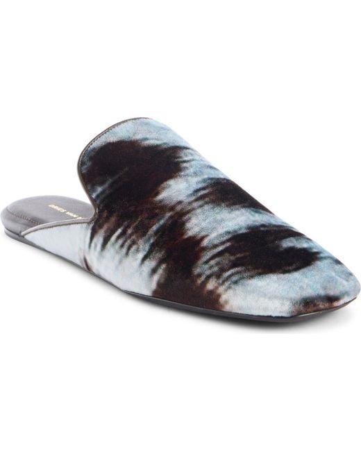 Dries Van Noten Blue Square Toe Velvet Mule