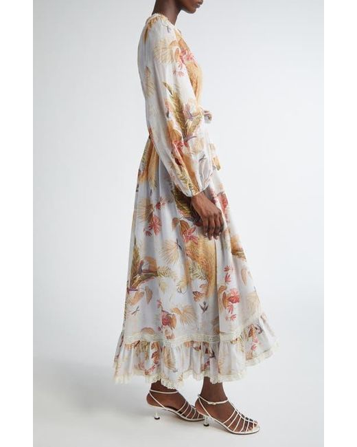 Zimmermann White Ascension Frill Lace Trim Floral Long Sleeve Maxi Dress