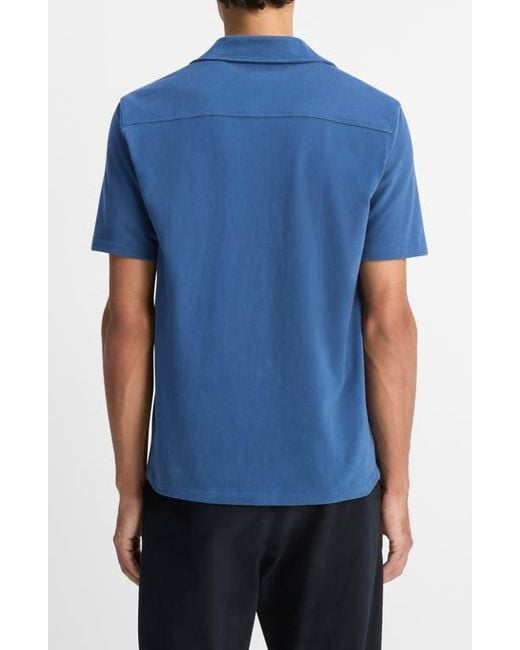 Vince Blue Sueded Jersey Short Sleeve Button-Up Shirt for men