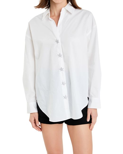 English Factory White Crystal Star Cotton Button-up Shirt