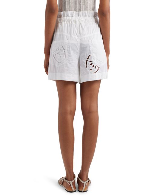 Isabel Marant White Hidea Embroidered Paperbag Waist Shorts