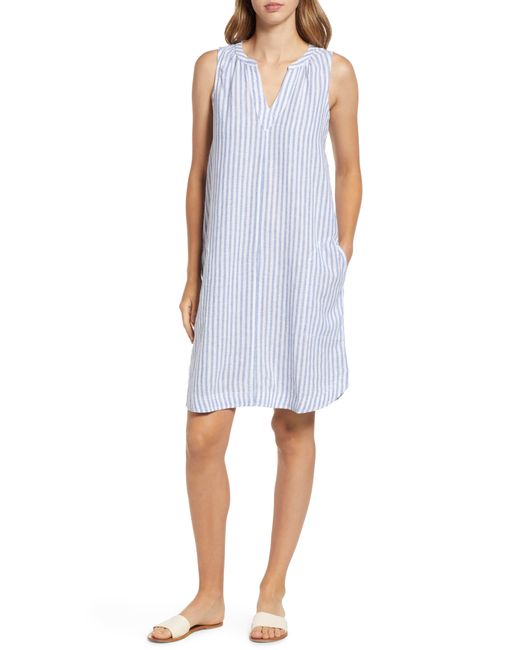 Beach Lunch Lounge Tally Stripe Sleeveless Cotton And Linen Dress In Blue Lyst 1509