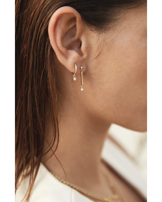 Zoe Chicco Metallic Diamond Drop huggie Hoop Earrings