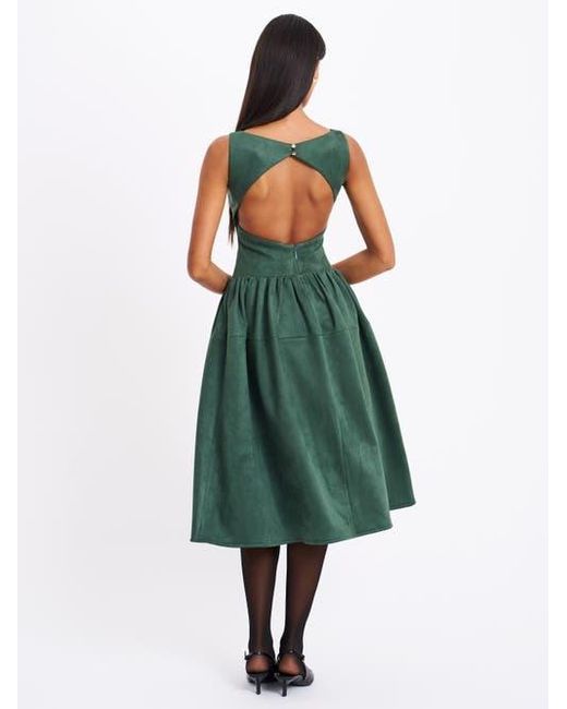 Miss Circle Green Laila Suede Boat Neck Backless Midi Dress
