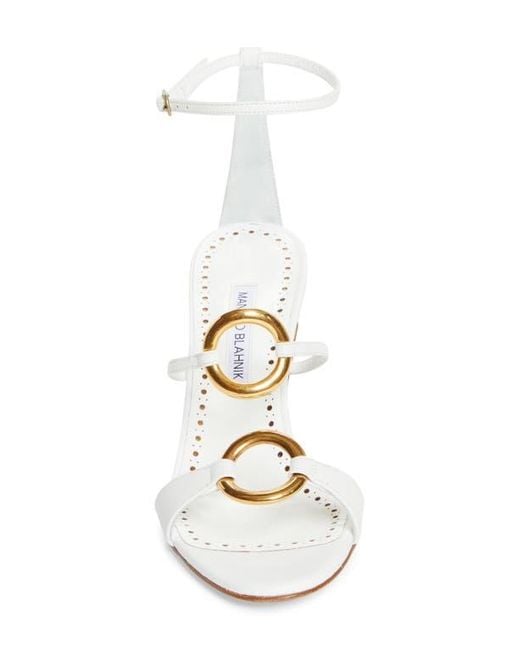 Manolo Blahnik White Hisfahan Ankle Strap Sandal