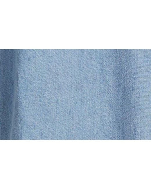 Kobi Halperin Blue Tie Waist Button Front Long Sleeve Chambray Dress