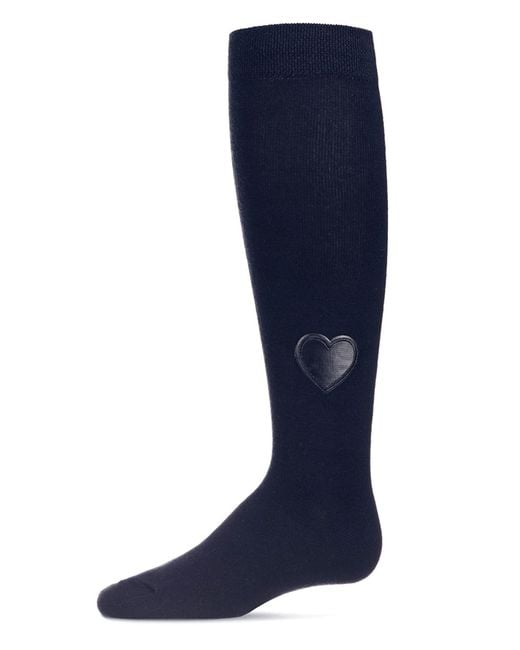 Memoi Blue Heart Patch Knee High Socks