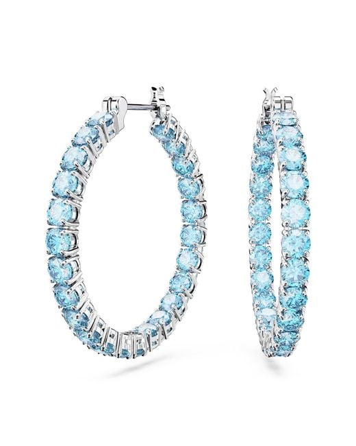 Swarovski Matrix Tennis Hoop Earrings in Blue Lyst