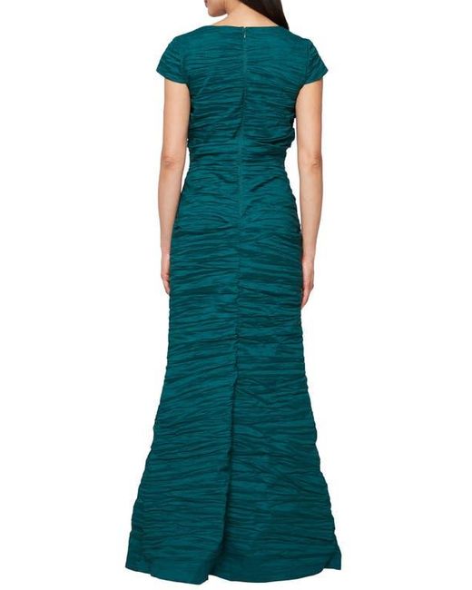 Alex Evenings Green Crinkle Stretch Taffeta Gown