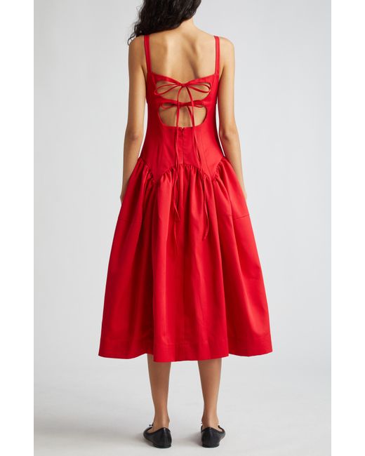 Sandy Liang Red Cricket Cutout Pleated Midi Dress