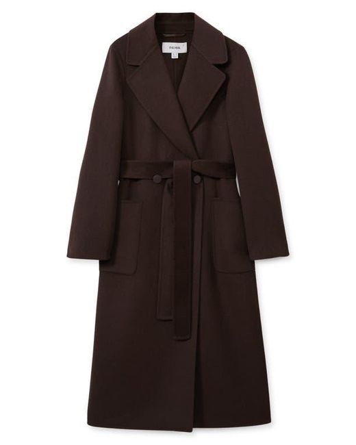 Reiss Black Lucia Belted Wool Blend Coat