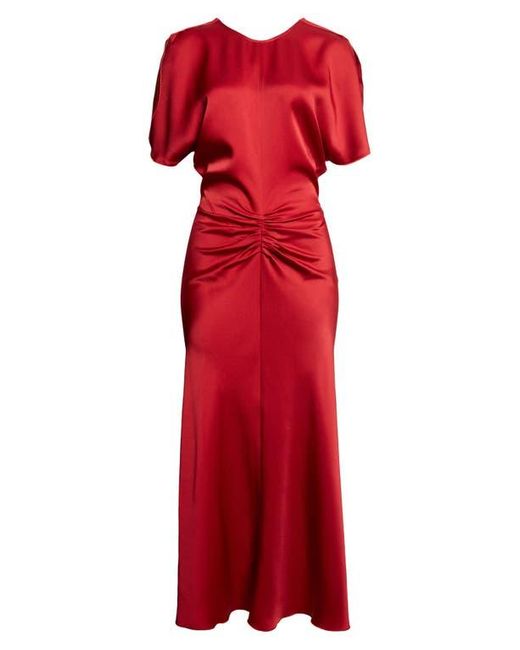 Victoria Beckham Red Ruched Waist Midi Dress