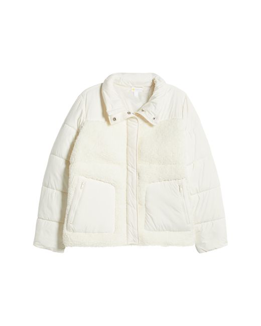 Zella White Hybrid Faux Shearling Puffer Jacket