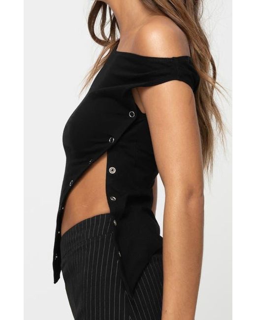 Princess Polly Black Karre One-Shoulder Side Snap Top