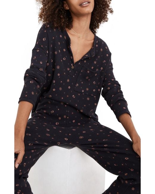 Madewell Bandana Floral Waffle Knit Henley Pajama Top in Black Lyst