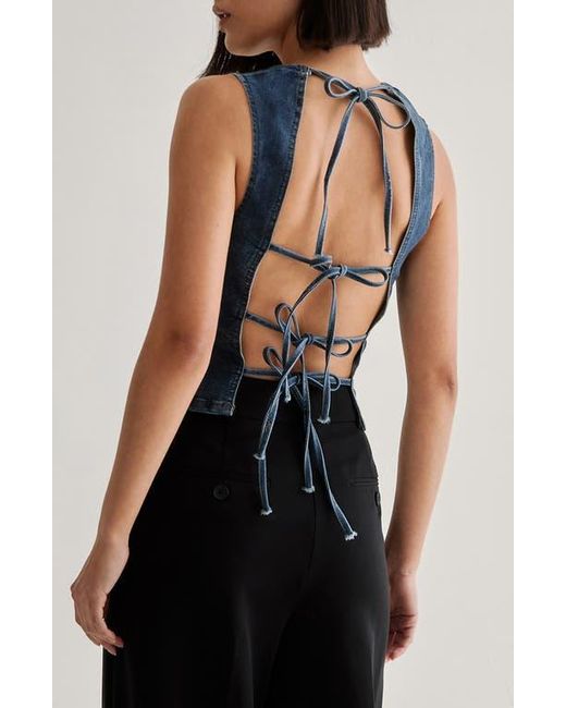 Nasty Gal Blue Lace-Up Back Denim Top