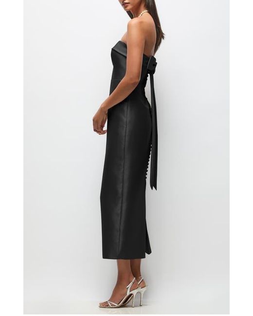 alfred sung strapless draped bodice column dress with oversized bow Alfred Sung Women's Strapless Satin Column Maxi Dress with Oversized Handcrafted Bow