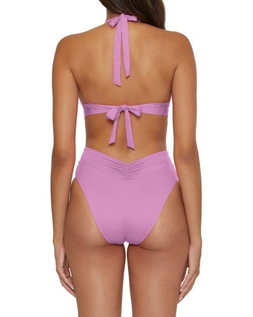 Becca Purple Shirred V-Wire Halter Bikini Top