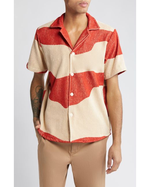 Oas Red Amber Dune Terry Cloth Camp Shirt for men