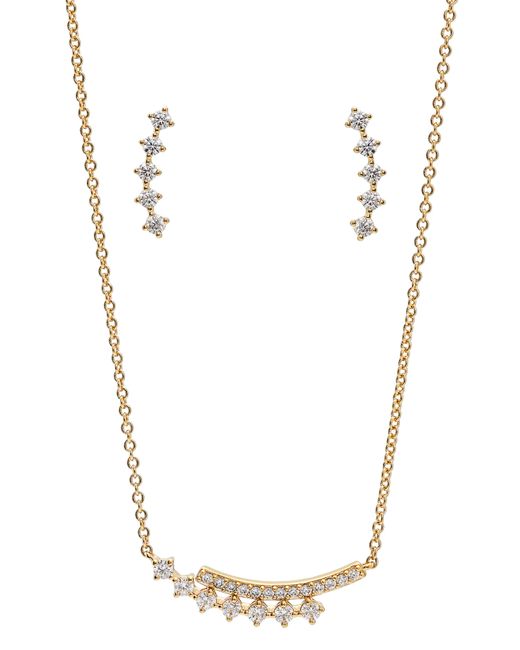 Nadri White Ajoa Danya Earrings & Curved Bar Pendant Necklace Set