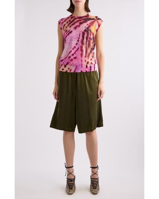 Dries Van Noten Red Tamara Leopard Orchid Sleeveless Cotton Blend Sweater