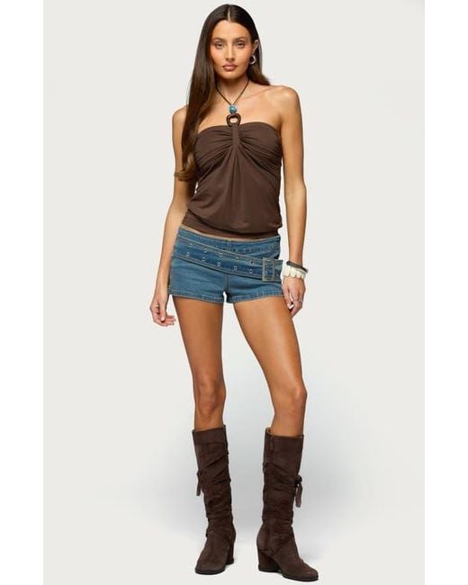 Edikted Blue Itzel Ring Draped Halter Top