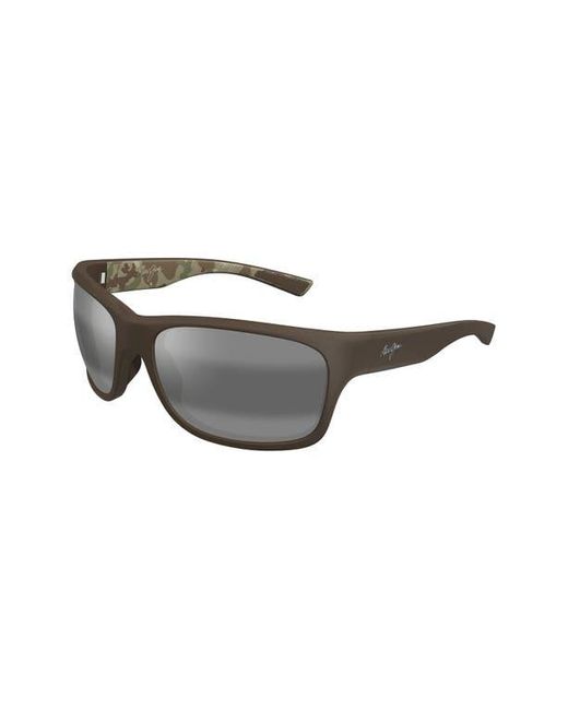 Maui Jim Gray 'Ano Nui 63Mm Oversize Polarizedplus2 Rectangular Wrap Sunglasses for men