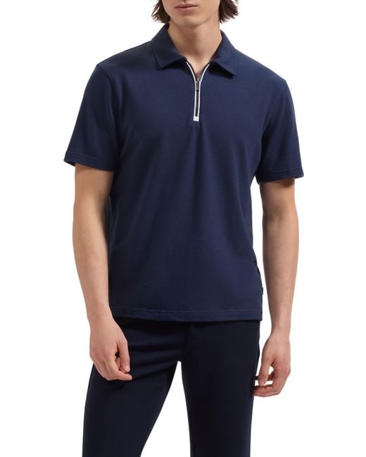 Bugatchi Blue Quarter Zip Polo for men