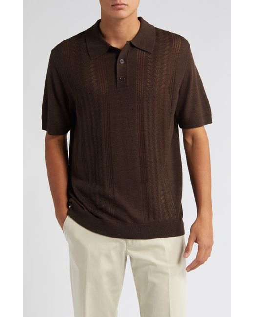 NN07 Brown Thor Short Sleeve Wool Blend Polo Sweater for men