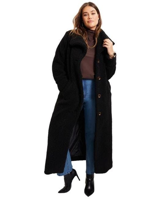 June + Vie Black Maxi Teddy Fleece Coat